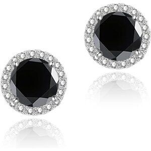 Women's Round Black Birthstone Elegant Mall Dainty Halo Cubic Zirconia Earring